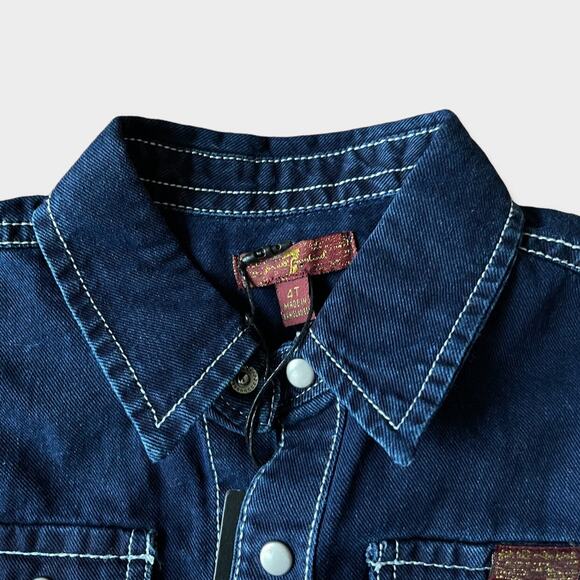 NWT 7 for All Mankind Boy Dark Blue Denim Snap Button Kids Shirt 4T Stylish - Picture 3 of 4